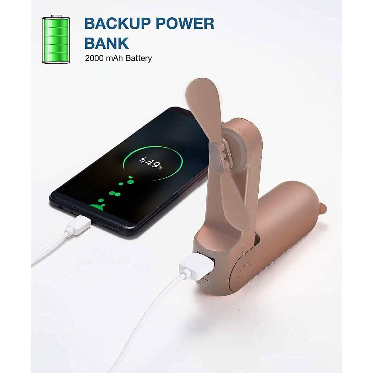 JISULIFE 3-in-1 Portable Small Pocket Fan with Power Bank