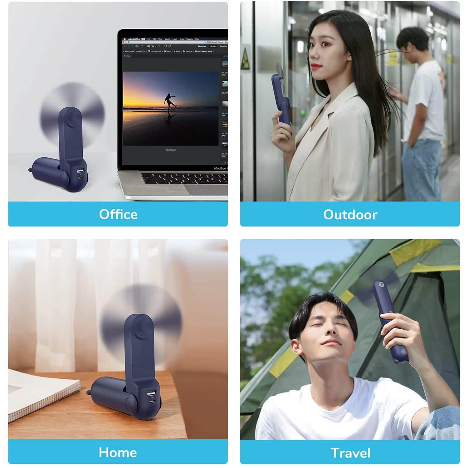 JISULIFE 3-in-1 Portable Small Pocket Fan with Power Bank